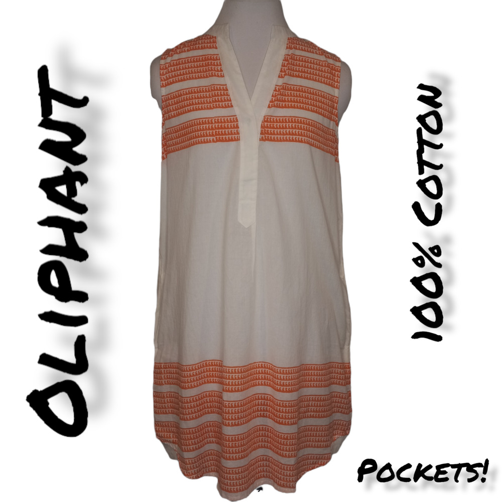 Oliphant Women's 100% Cotton V Neck Sleeveless with Pockets Shirt Dress Size S